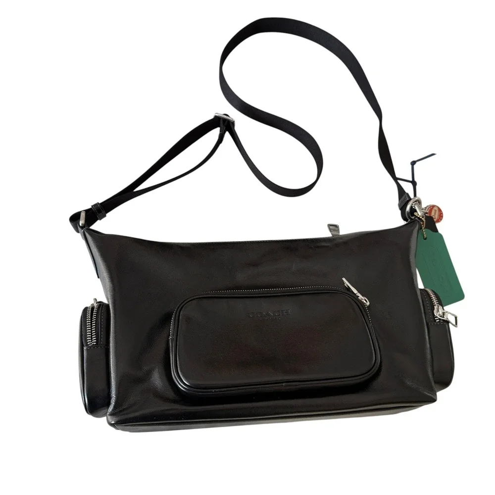 Coach Finn Crossbody Bag CDY58 Pockets And Charms Silver Shiny Black